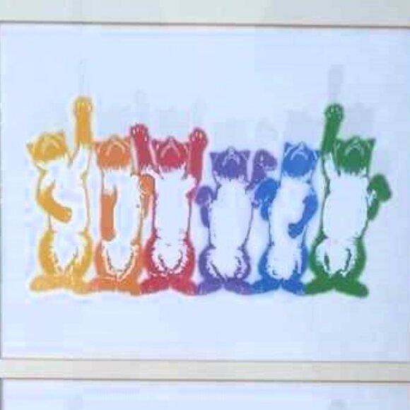 Rainbow Siamese Cats Dancing Front & Back Framed Original Art Print - Picture 6 of 7